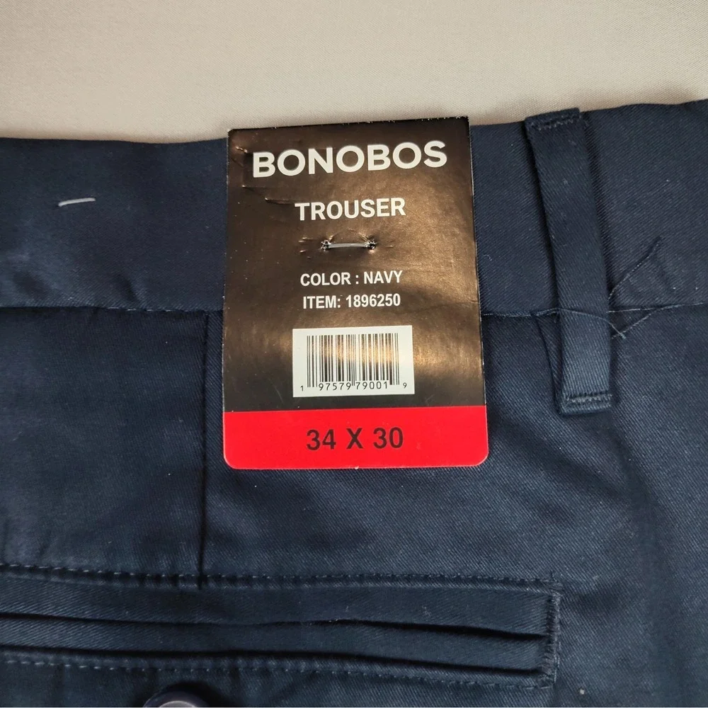 Bonobos Slim Fit Chino Pants Mens 34x30 Navy Flat Front Casual NWT Office Travel